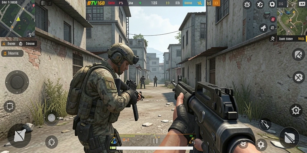 Tangkapan layar gameplay BTV168 menunjukkan pertempuran mendebarkan dalam mode FPS.
