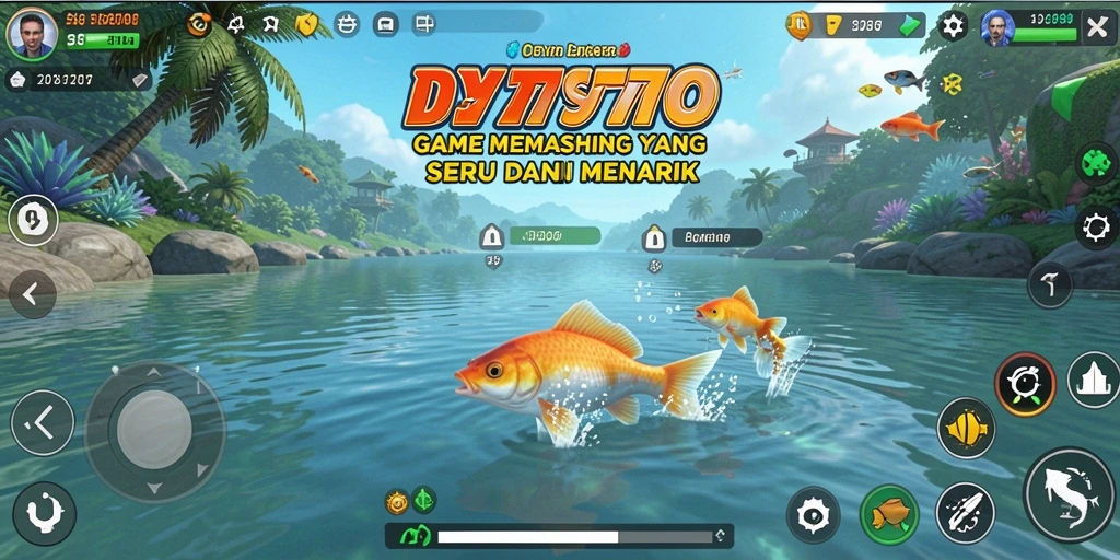 Gameplay seru yang menampilkan aktivitas memancing di perairan yang indah.