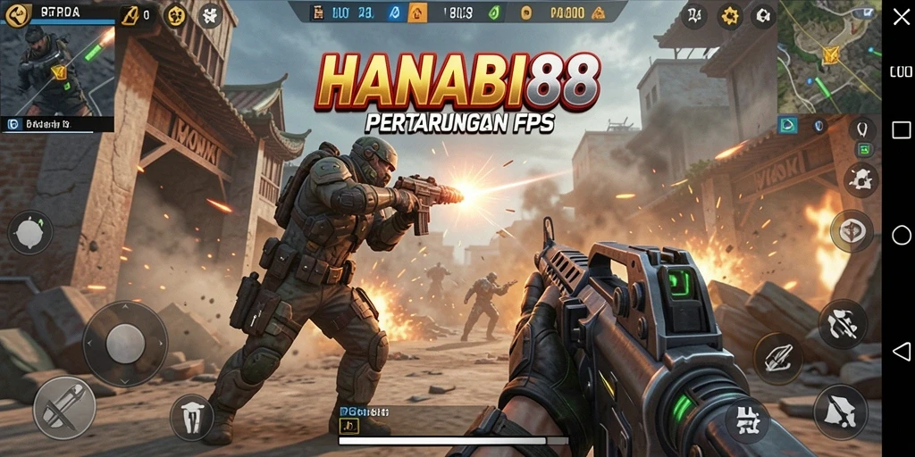 Tangkapan layar utama HANABI88 menampilkan momen intens di pertempuran FPS.