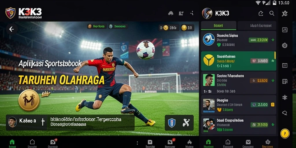Tampilan menarik aplikasi K3K3 dengan berbagai jenis taruhan olahraga.