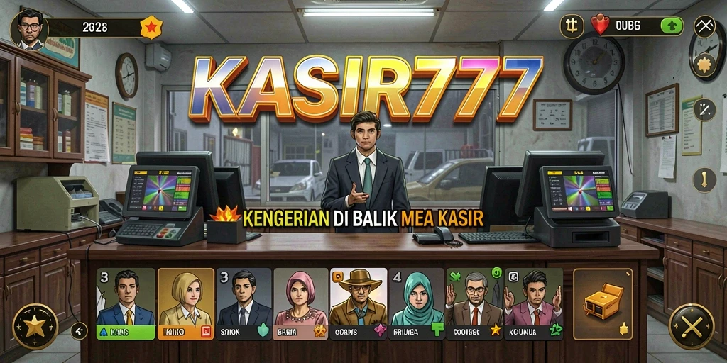 Screenshot gameplay KASIR777 menampilkan suasana mencekam dan makhluk menyeramkan.
