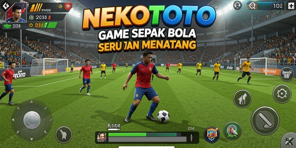 Tangkapan layar gameplay NEKOTOTO yang mendebarkan di lapangan sepak bola.