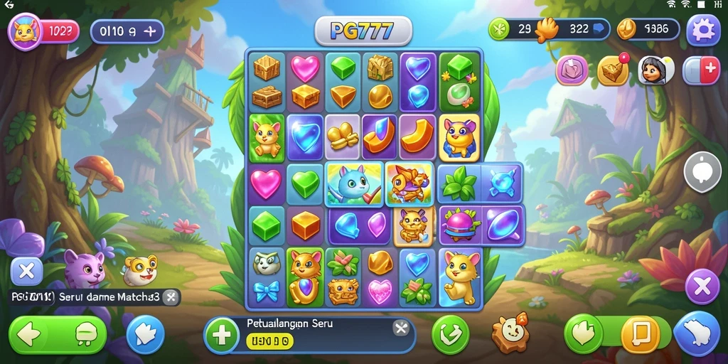 Tampilan gameplay PG777 yang penuh warna dalam genre Match-3.