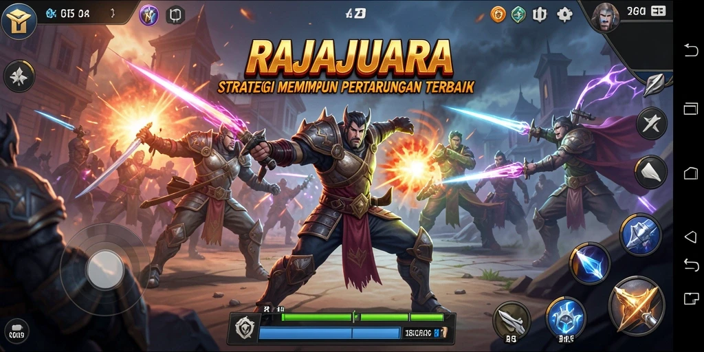 Screenshot utama RAJAJUARA menampilkan aksi epic dalam gameplay strategi.