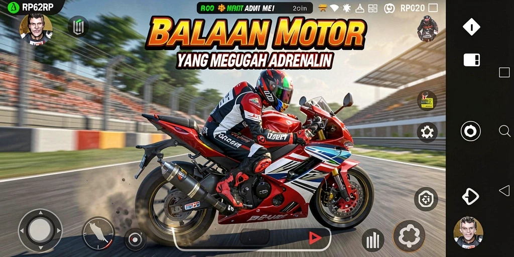 Tangkapan layar gameplay RP62RP yang menampilkan aksi balapan motor.