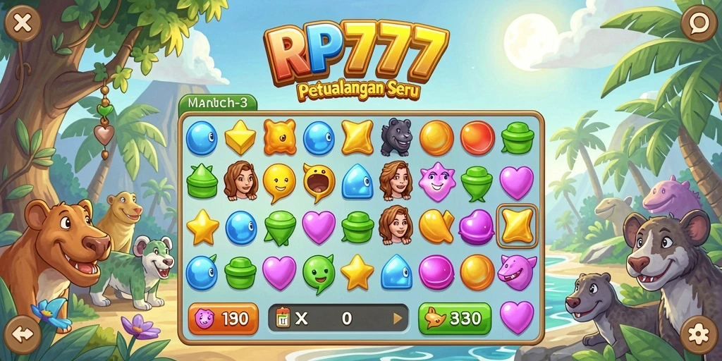 Screenshot utama RP777 menampilkan gameplay seru dari permainan Match-3.