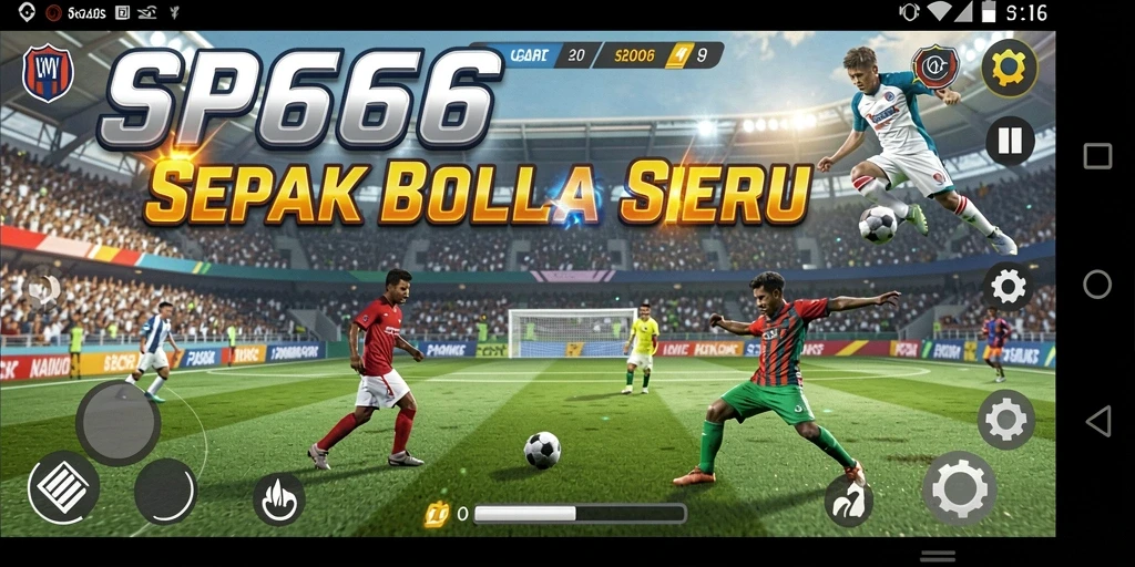 Tampilan gameplay SP666 yang menampilkan aksi seru di lapangan sepak bola.