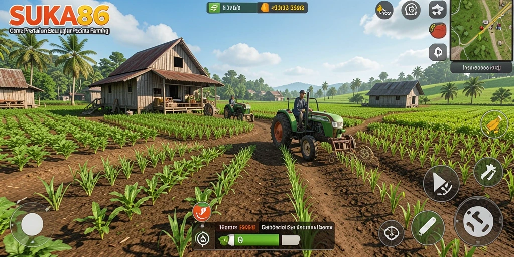 Tampilan gameplay SUKA86 dengan lahan pertanian yang subur.