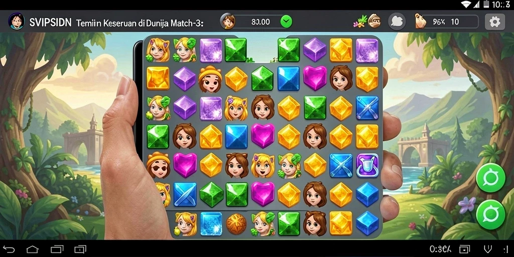 Tangkapan layar gameplay SVIPSIDN dengan elemen match-3 yang seru.