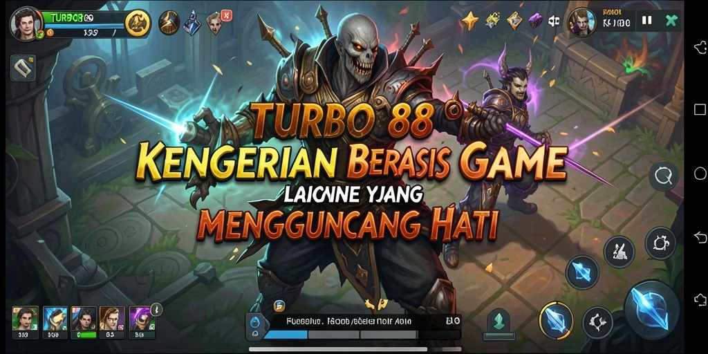 Tangkapan layar utama TURBO88 menampilkan aksi mencekam dalam suasana horor.